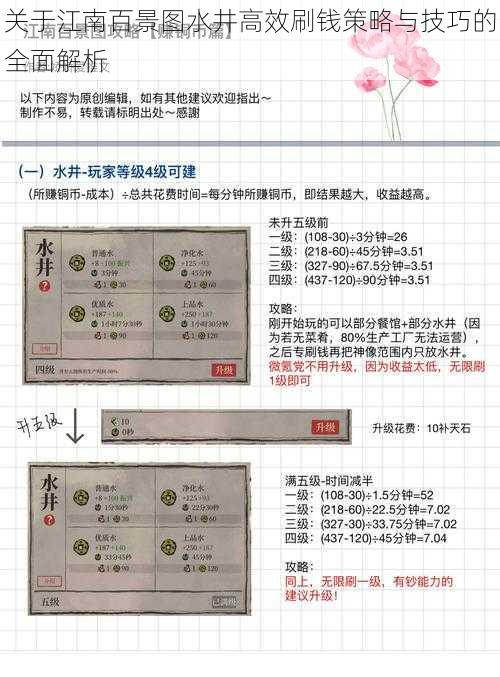 关于江南百景图水井高效刷钱策略与技巧的全面解析