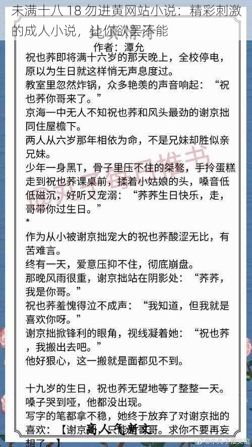 未满十八 18 勿进黄网站小说：精彩刺激的成人小说，让你欲罢不能